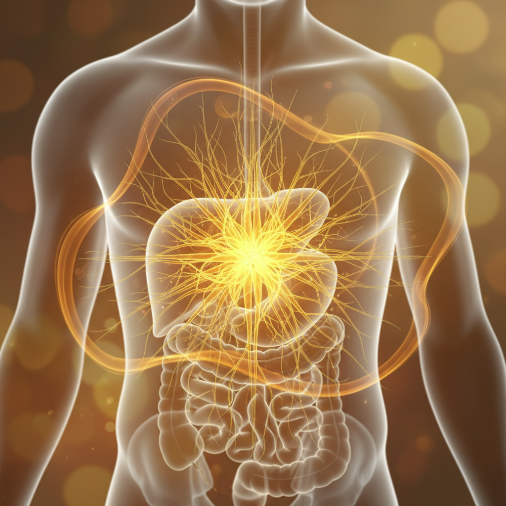 Illustration réaliste sur Plexus solaire : centre nerveux abdominal et chakra Manipura