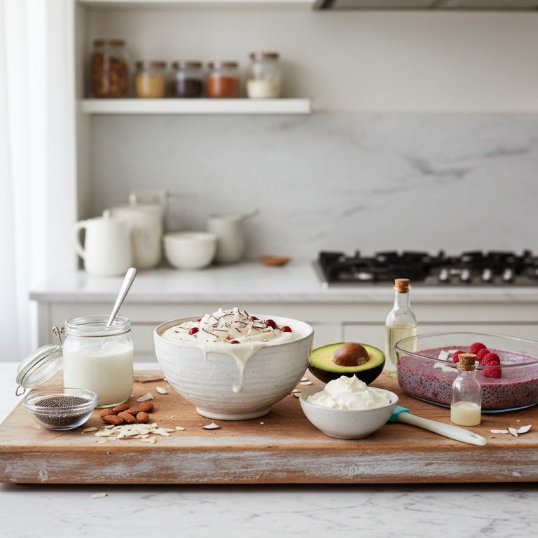Illustration réaliste sur Que peut remplacer le yaourt dans une recette cétogène ?