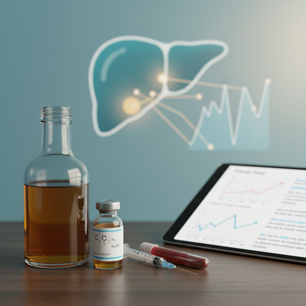 Illustration réaliste sur Surveiller la santé du foie face à l'alcool grâce aux transaminases ASAT