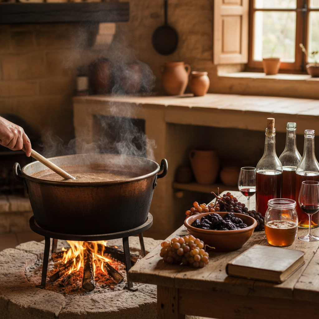 Illustration réaliste sur Vin cuit provençal : les meilleurs crus et leurs traditions