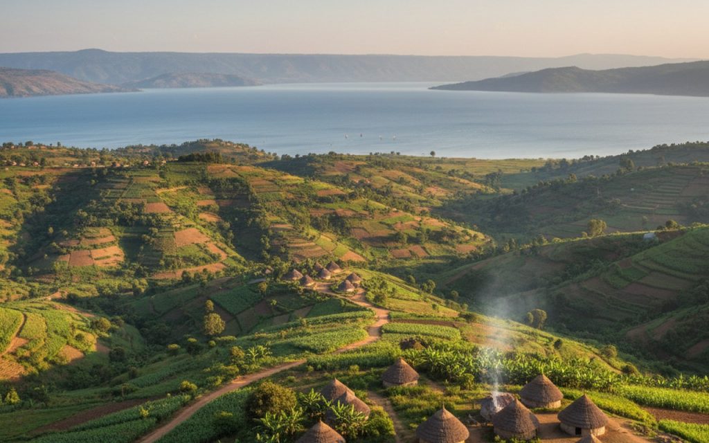 Paysage du Burundi avec hauts plateaux et Lac Tanganyika