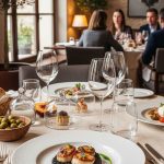 Table élégamment dressée avec des plats gastronomiques dans un restaurant étoilé à Gérone.